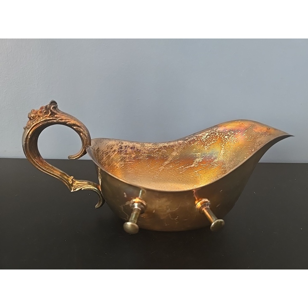 Vintage SILVER Plated Tilting Gravy Sauce Ornate Boat
